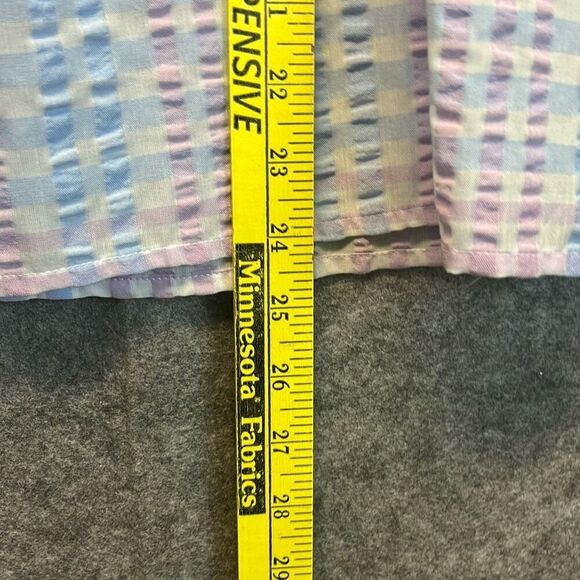 NWT LOFT Large Petite Blouse Puff Sleeve Gingham Pastel Blue Pink LP Tie Spring - Picture 11 of 16